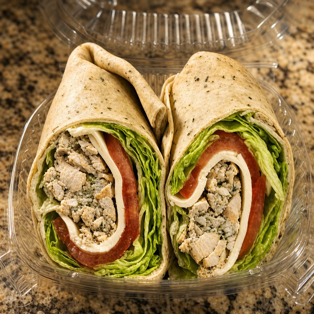 Pesto Chicken Salad Wrap.